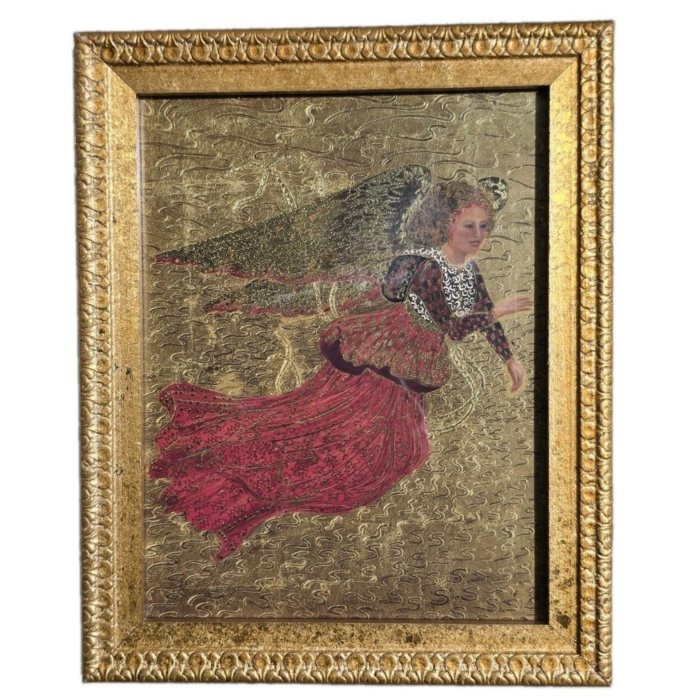 VTG Kay Jackson Guardian Of Flight Angel Art Print Wood Frame Bombay Co. 11×8.5